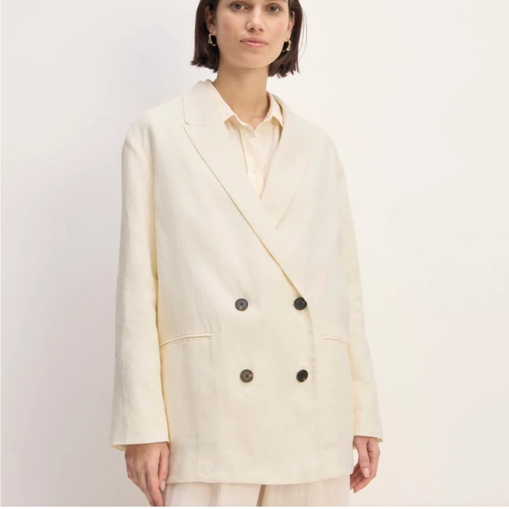 Everlane linen double breasted relaxed fit blazer cream / bone 10 new